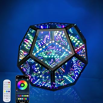 Heart Horse Upgrade Larger 9.0610.4310.43in Infinity Mirror Light Cool Led Changing Night Dodecahedron Light with Music Sync Function for USB Powered for Computer Gaming Desk