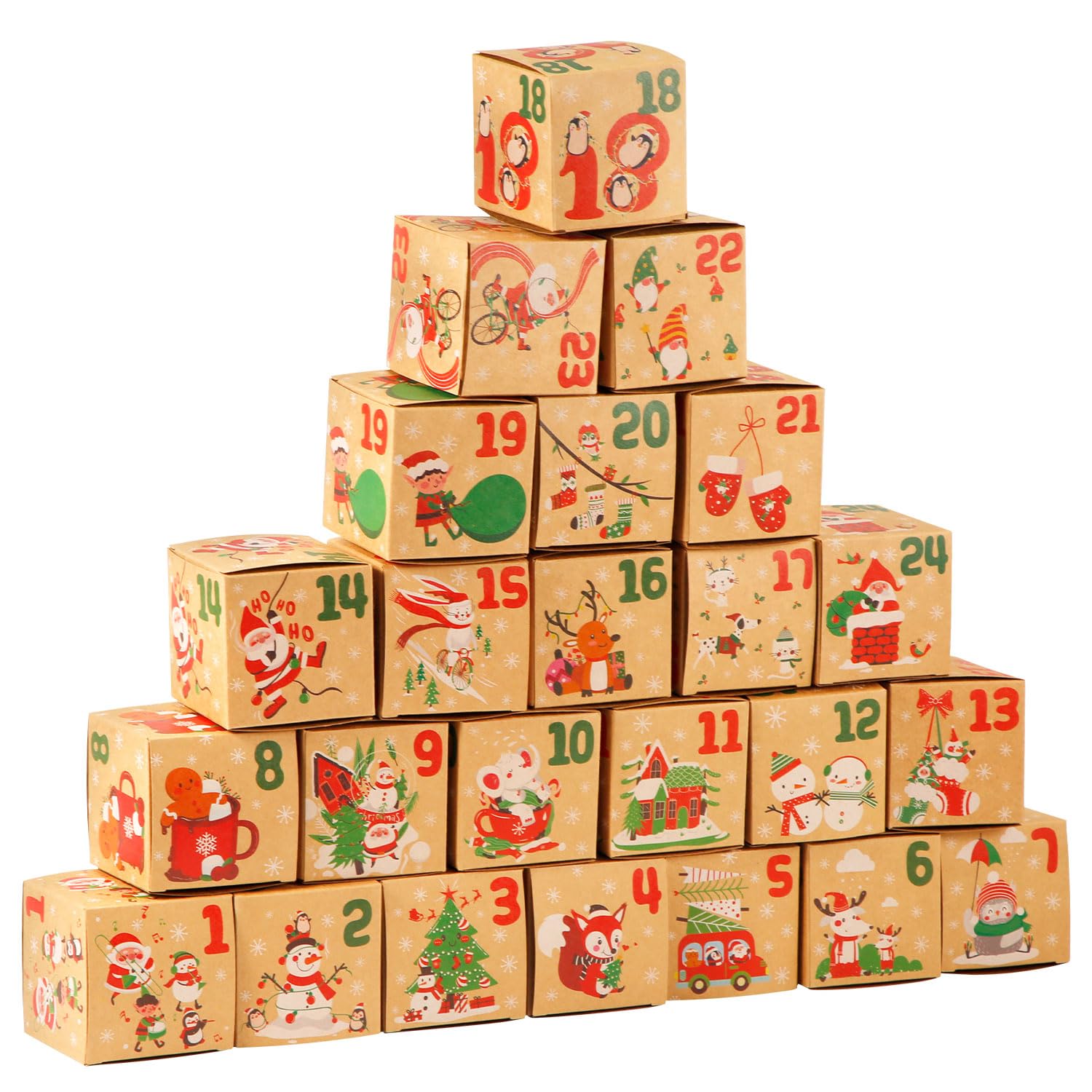 24pcs Christmas Advent Calendar Boxes, Santa Claus Snowman Christmas Goody Candy Boxes Advent Calendar Gift Boxes for Kids Family Xmas Holiday Decoration