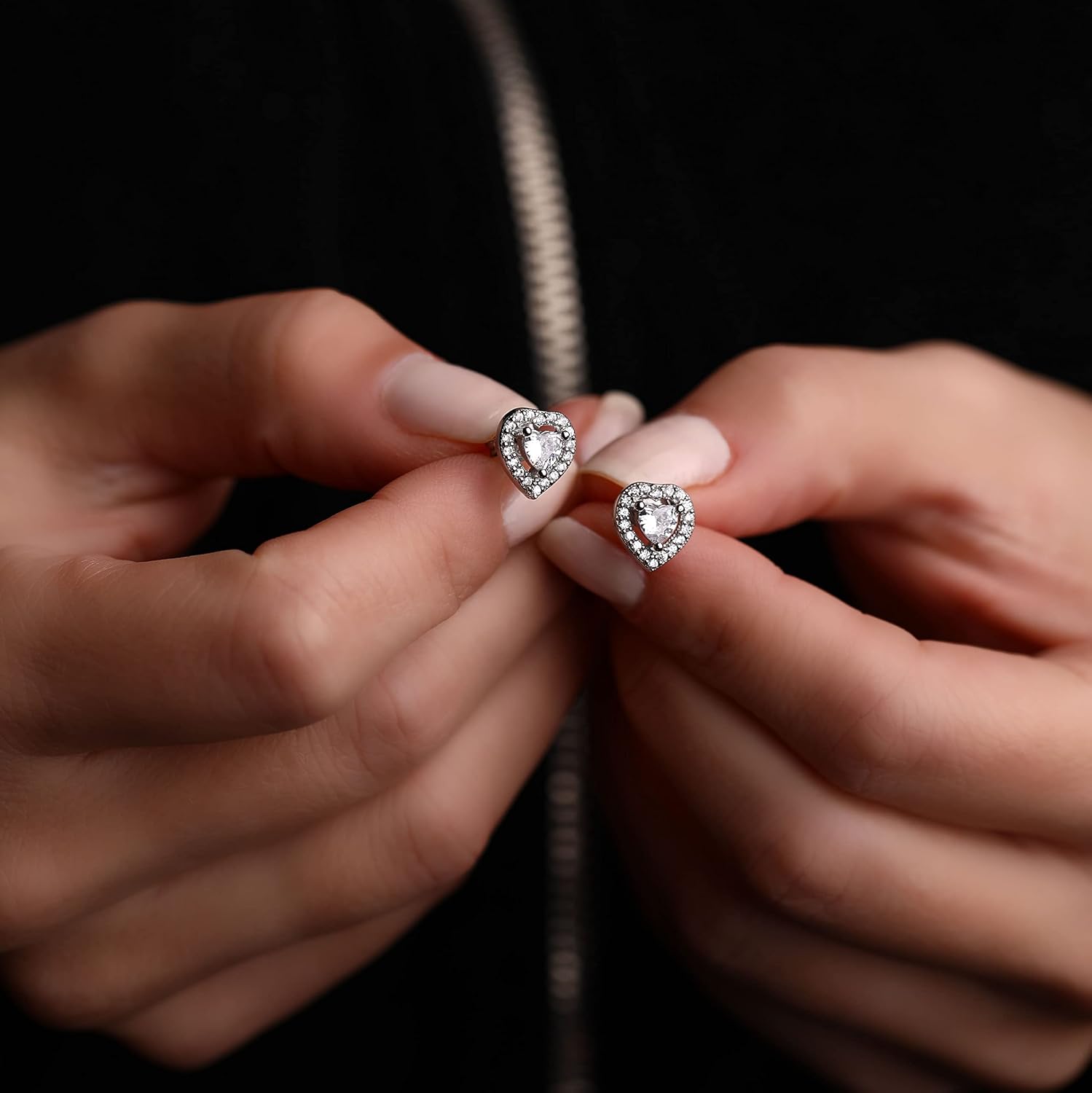 Genuine 925 Sterling Silver Dainty Halo Stud Earrings for Women Pave CZ Cubic Zirconia Simulated Diamond Heart Shape 9x8.5 mm - Image 2