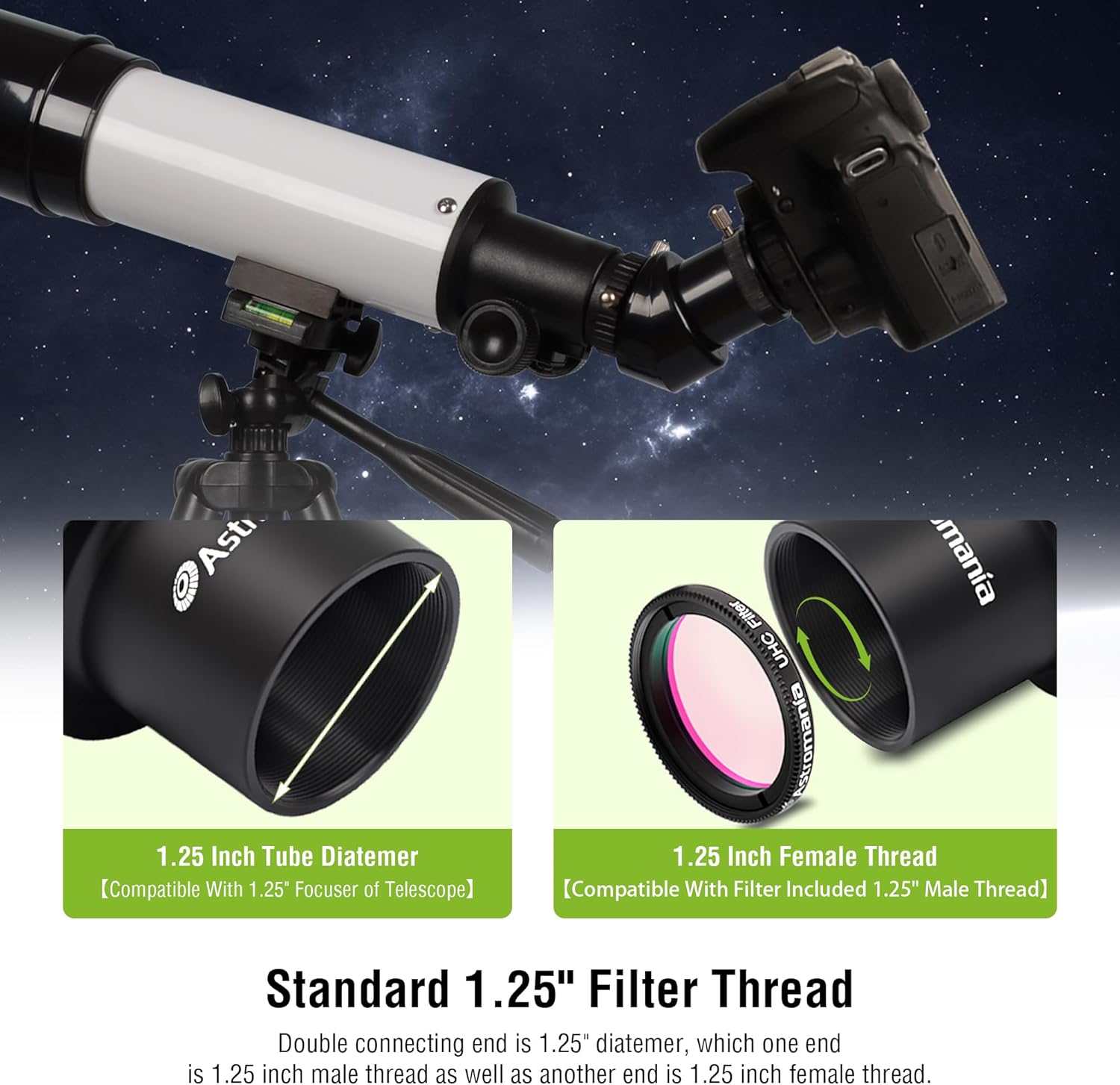 Astromania T2 T Ring and M42 T-Mount Telescope Camera Adapter, T-Ring for Nikon SLR/DSLR Camera with F-Bayonet & T Adapter 1.25 inches Astrophotography Telescope Accessory Fit for Astronomy Telescopes image 4 of 7 B01LACCYPU