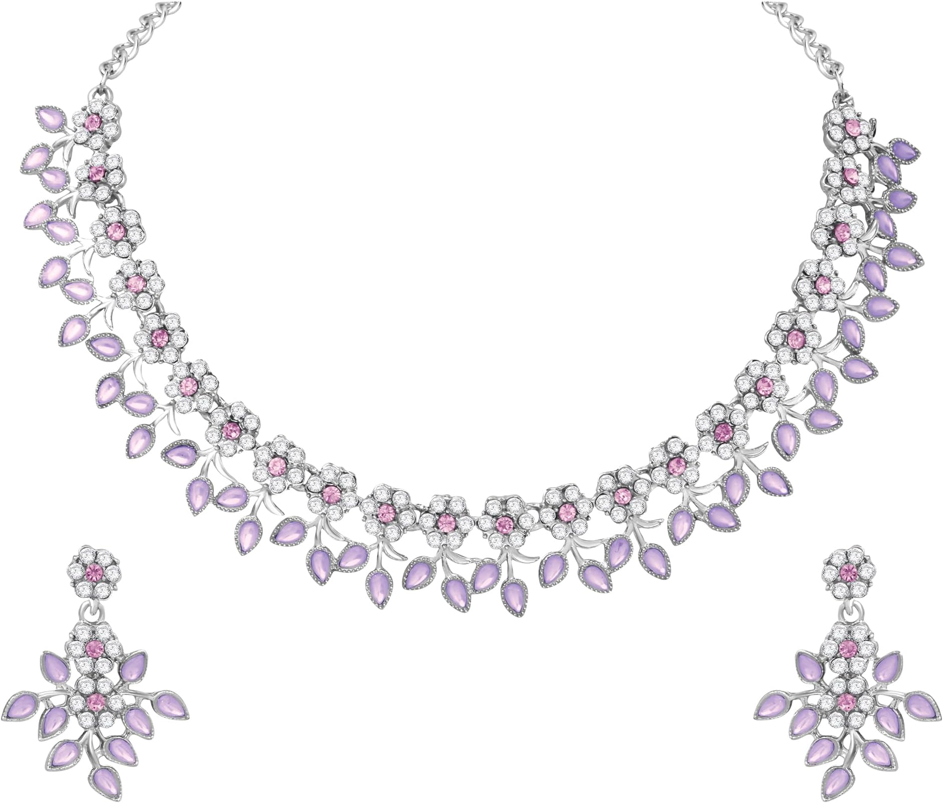 Atasi InternationalCrystal AD Diamond Necklace with Earrings for Women and Girls | Jewellery Set Suits Best for Party, Wedding and Any Occasions