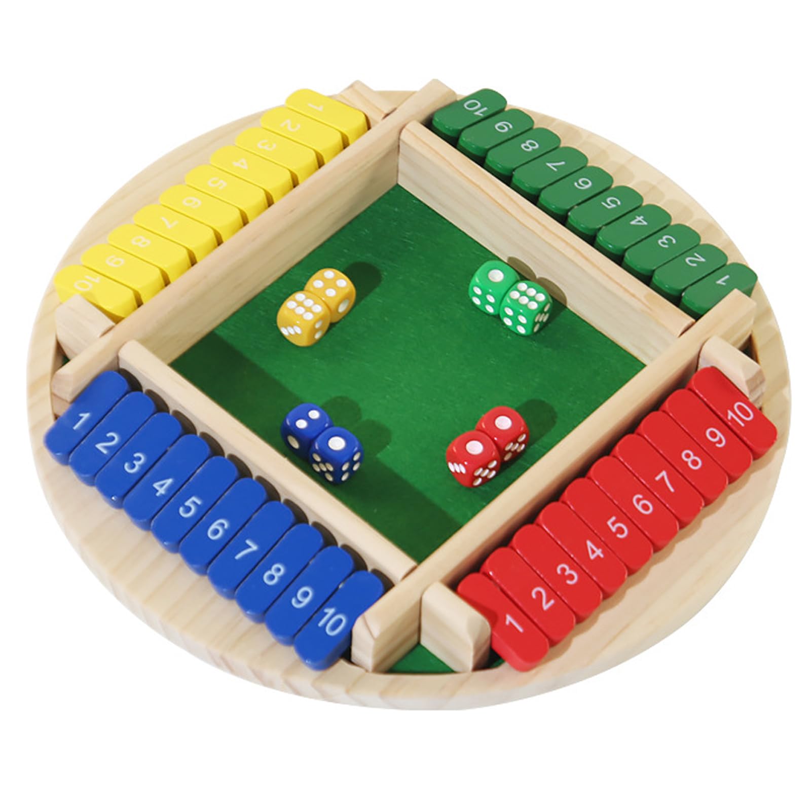 IZDUDO Shut The Box Game, 4 Players Classic Traditional Wooden Board Games with 8pcs Dices, Table Math Educational Toy for 3 4 5 6 7 8+ Years Old, Family Travel Holiday Toys for Kids and Adults, C1