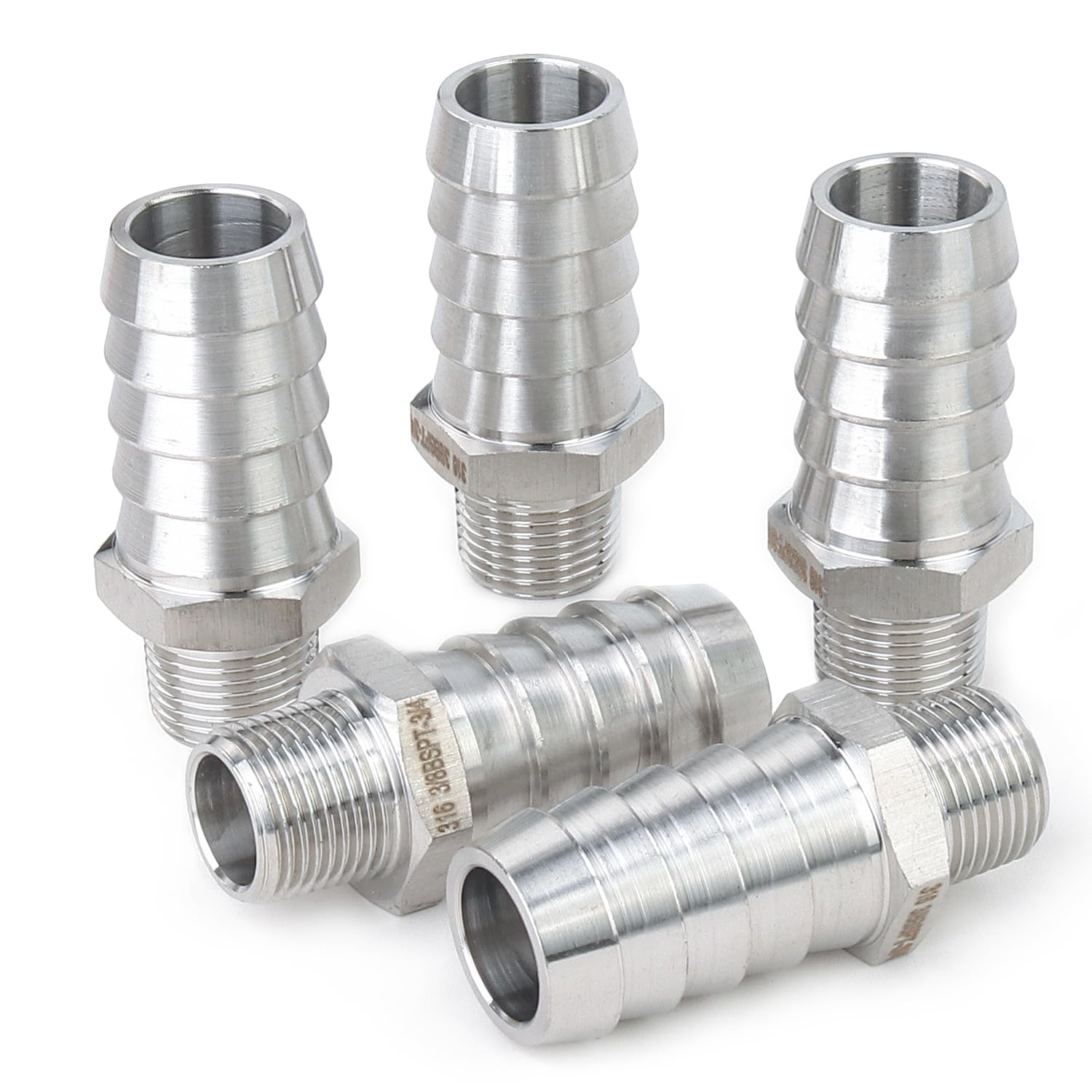 Ltwfitting Men's Pack Of 5 Stainless Steel 316 Barbed Fitting Connector 3/8-Inch Bspt X 3/4-Inch(19Mm) Hose Barb Fuel Gas (Pack Of 5)