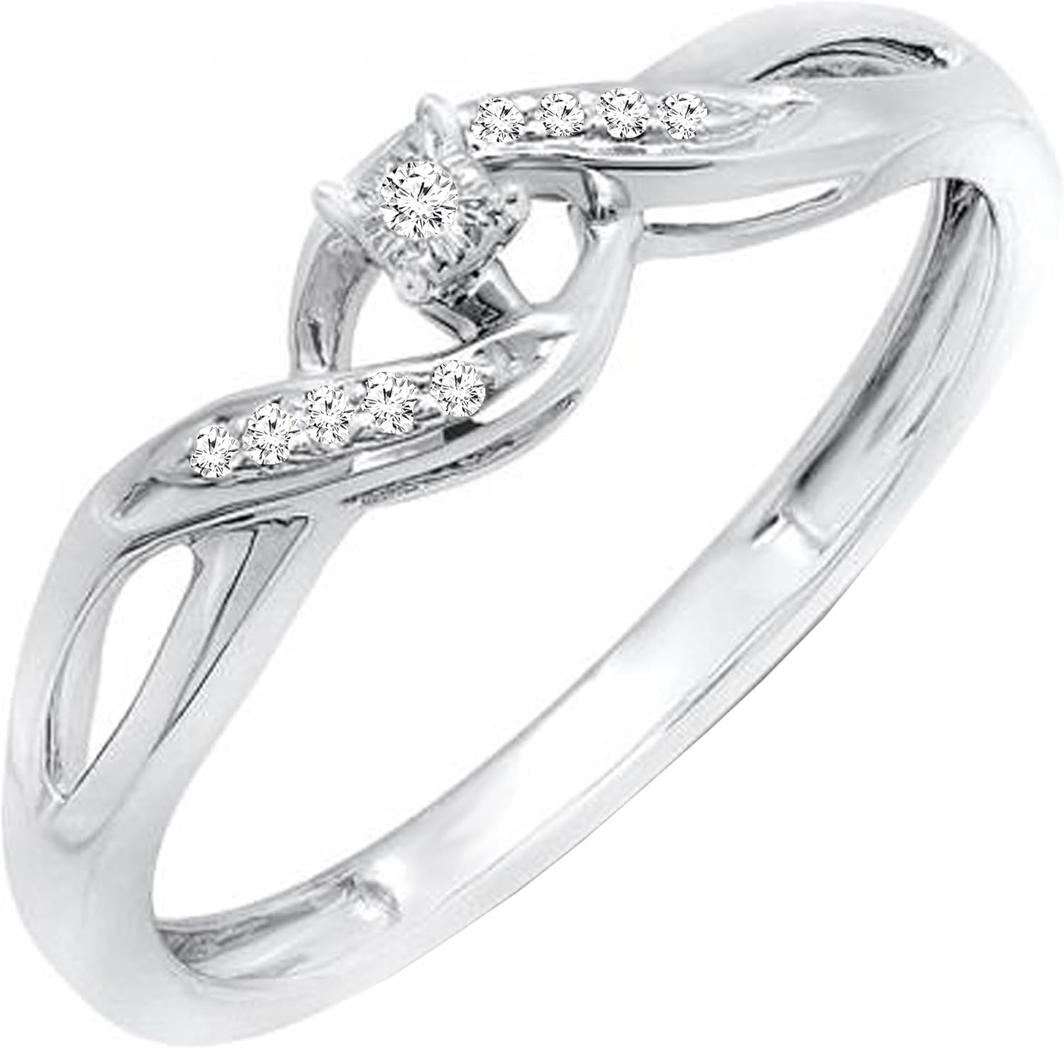 Dazzlingrock Collection 0.06 Carat (ctw) Round Diamond Ladies Crossover Swirl Bridal Promise Ring, Sterling Silver, Size 5.5