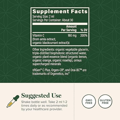 Miniatura 3 de Global Healing USDA - Gotas orgánicas de vitamina C de 180 mg, suplemento antioxidante a base de plantas, apoya el sistema inmunológico, colágeno y