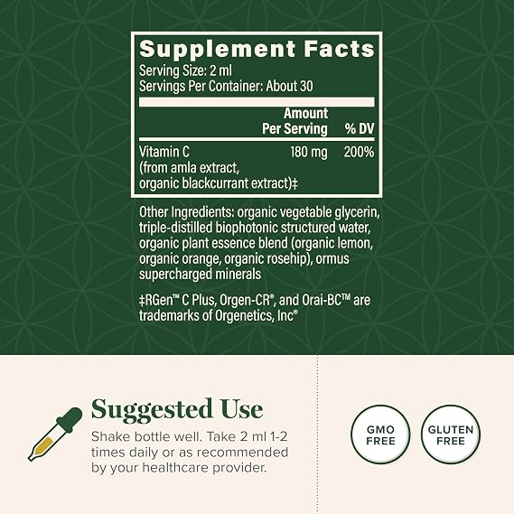Organic Vitamin C Liquid Drops 180mg, Immune & Energy Support (2 Oz) | Global Healing Vitamina C Vitamin C Liquid Drops Antioxidant Immune