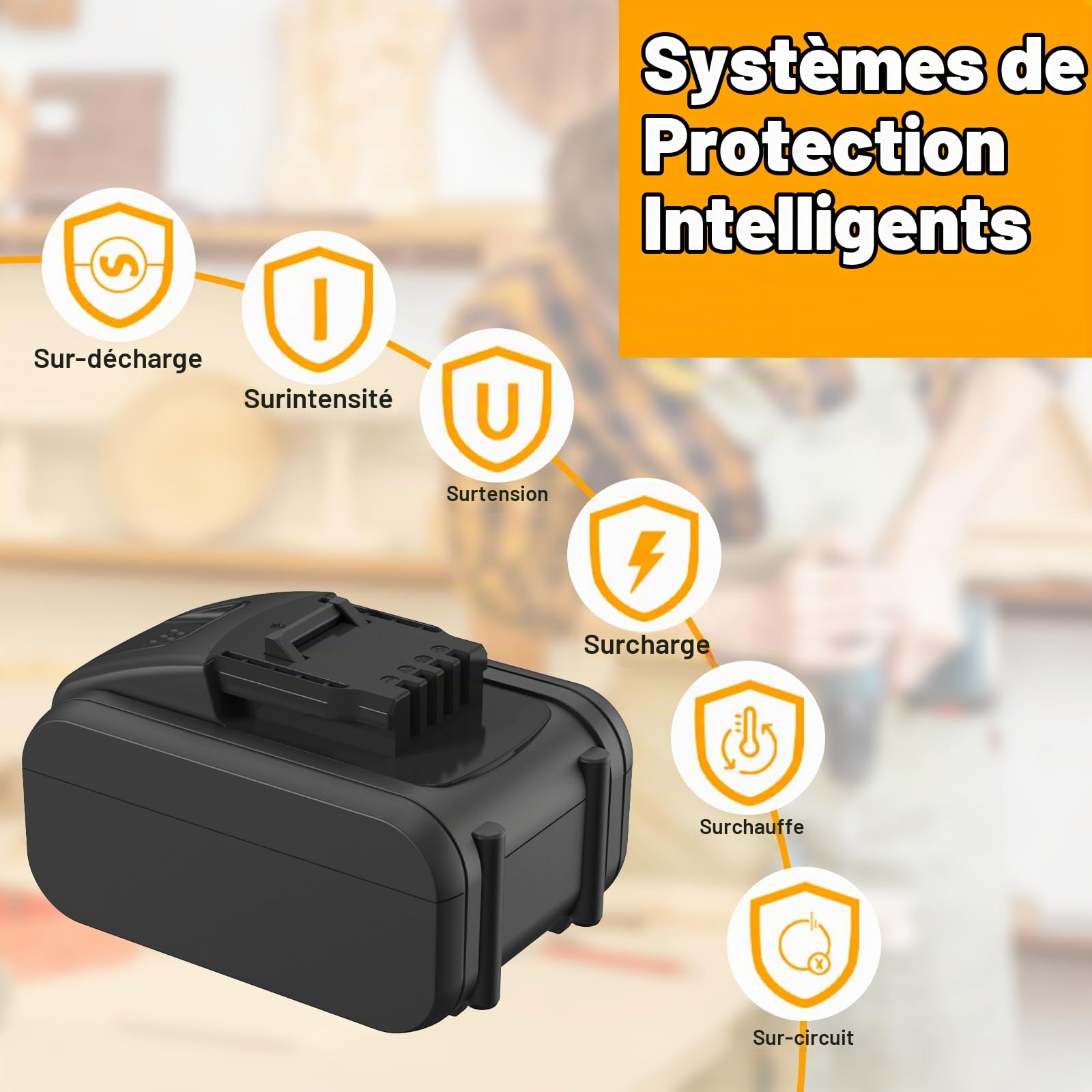 Batterie Li-ion de rechange 20 V 4000 mAh compatible avec Worx WA3551.1 WX678 WG549, compatible avec tous les appareils Worx 20 V Powershare