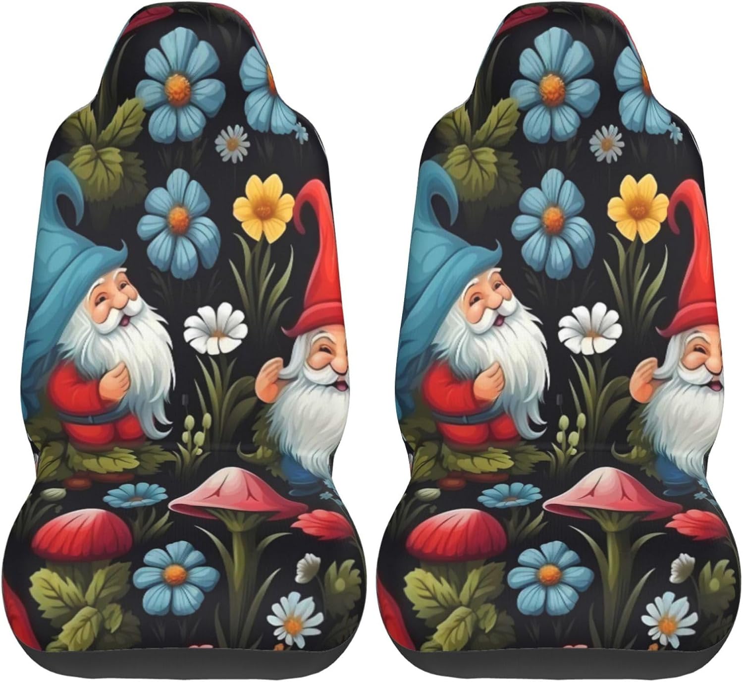 Cute Gnomes Mushroom Flower Car Seat Covers Set of 2 Automotive Seat Cover for Front Seat Protector Universal Fit Most SUV Vans Truck Car Interior Accessories