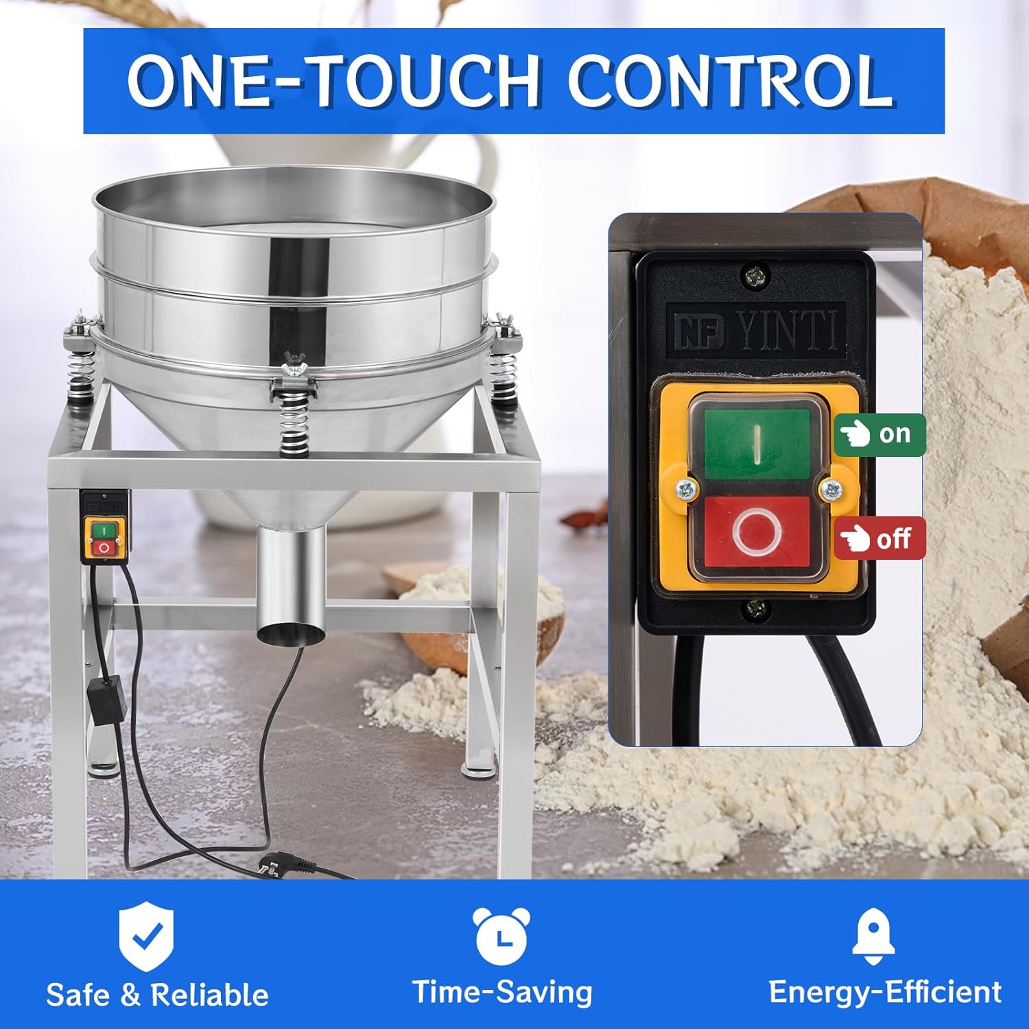 Automatic Powder Sifter Machine, 110V Electric Vibrating Flour Sieve Shaker, High-Speed 3600RPM Sifting System, Includes 40 & 100 Mesh Screens for Baking, Food Processing