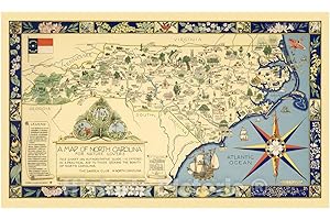 Historic Pictoral Map of North Carolina for Nature Lovers