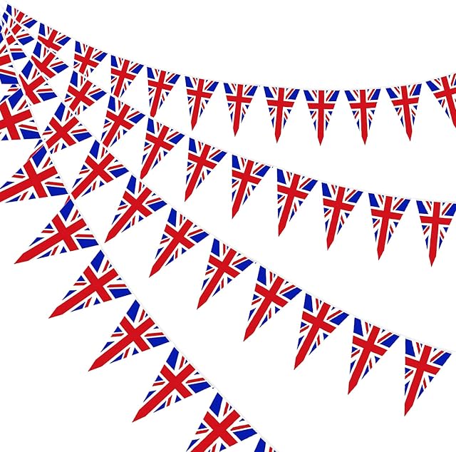 Union Jack Bunting, Kings Coronation Decorations, Kings Coronation Bunting Flag 38Pcs Triangle Union Jack Flags In Memoriam king, Bunting for Commemorating Kings Coronation