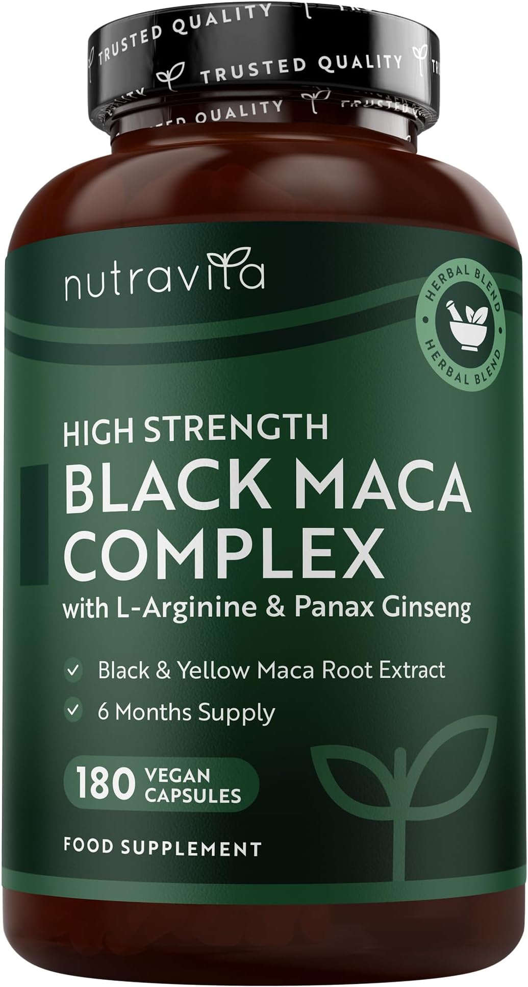 – Nutravita Maca Root Capsules 5000mg (High Strength) – 180 Vegan Black Maca Capsules (6 Month Supply) – Not Tablets – 100% Peruvian Maca – with L-Arginine, Panax Ginseng & Black Pepper – Made in UK