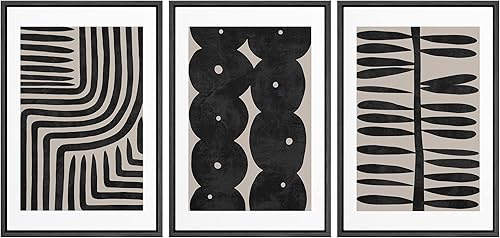 Miniatura 129 de SIGNLEADER Lienzo enmarcado para pared, juego de arte de collage de polígonos retro marrón tostado, ilustraciones con formas abstractas, arte