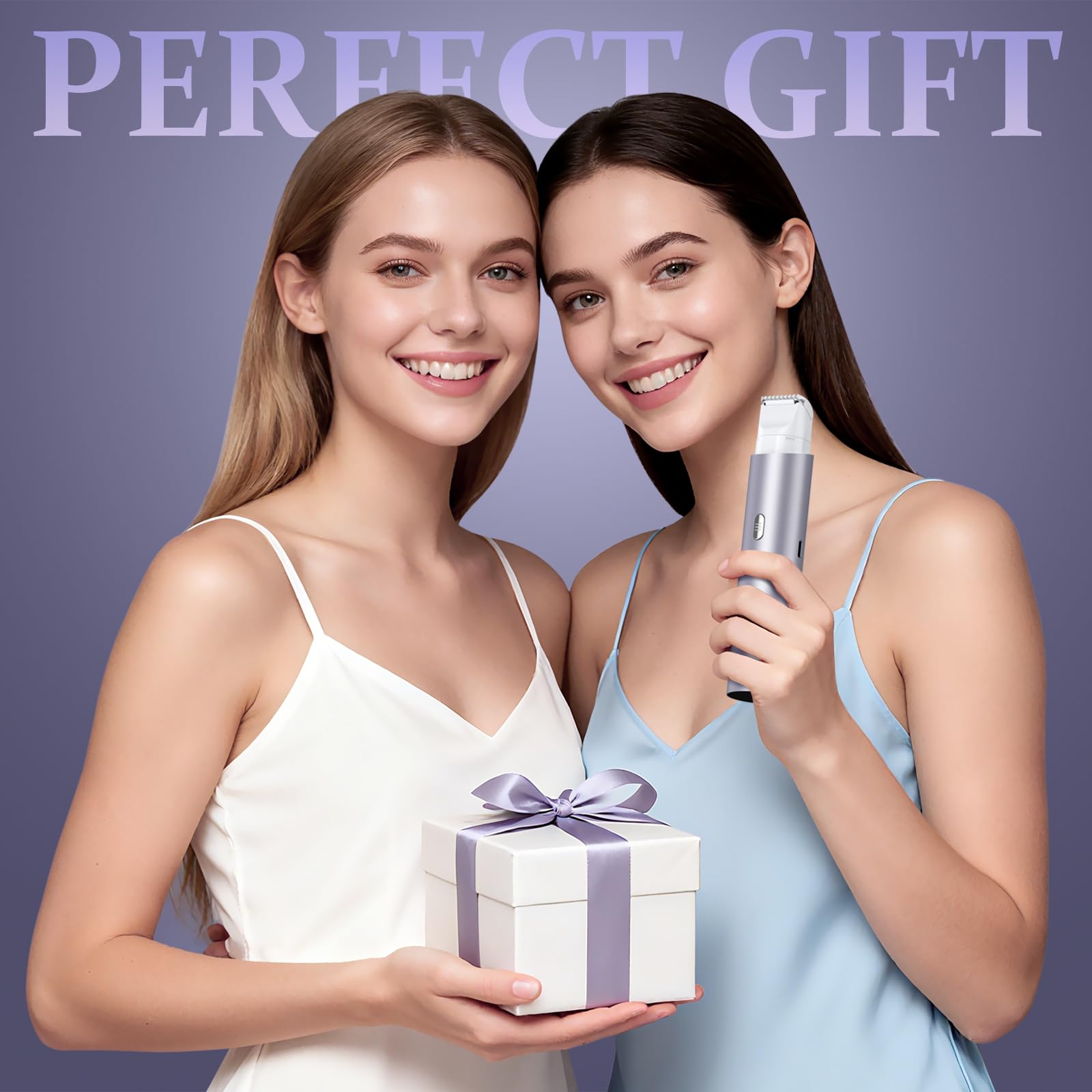 Rasoio per bikini da donna, rasoio elettrico a doppia testa, rasoio elettrico per gambe, impermeabile IPX7, viola chiaro