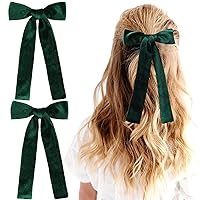 Vista 10 de 2 piezas de lazos largos de cinta para el pelo con clip para niñas, lazos de seda con cinta para el pelo, accesorios para el cabello para bebés