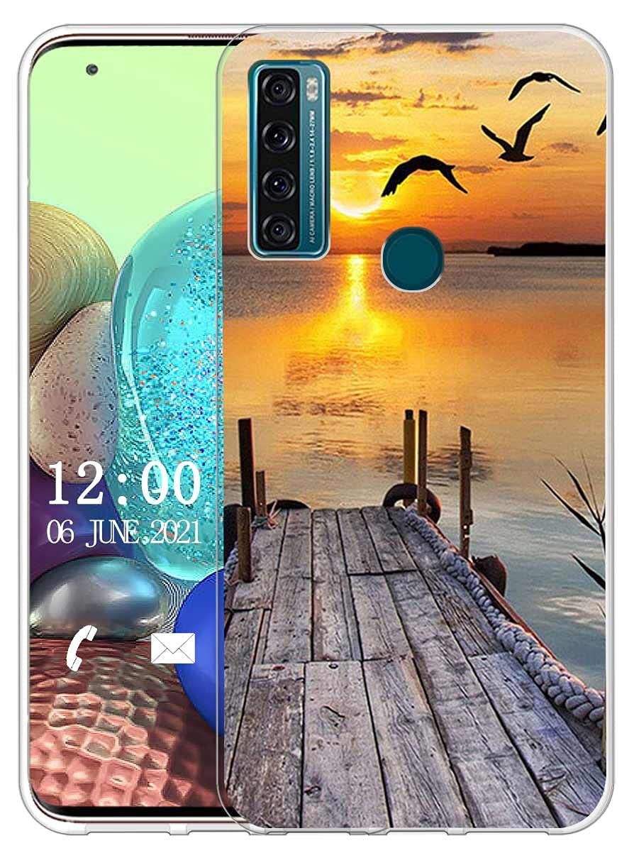 Sunrive Cover compatibile con TCL 10 SE, Custodia Case in molle Trasparente silicone Morbida Flessibile Antigraffio protettiva back custodie(tpu Lupo