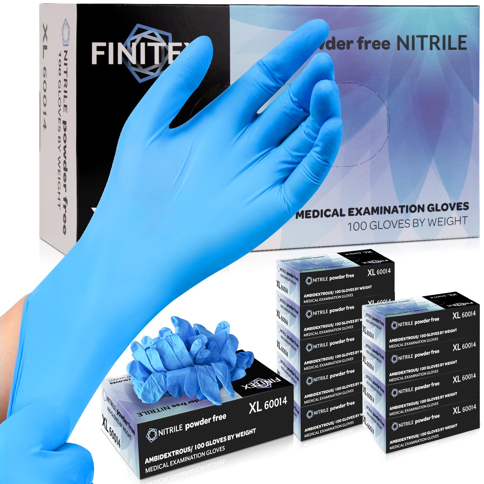 FINITEX Blu Guanti Monouso in Nitrile XL 1000pz, Multiuso Pulizia Alimentari Ambiti Medici senza Lattice & Polvere, 3.5mil