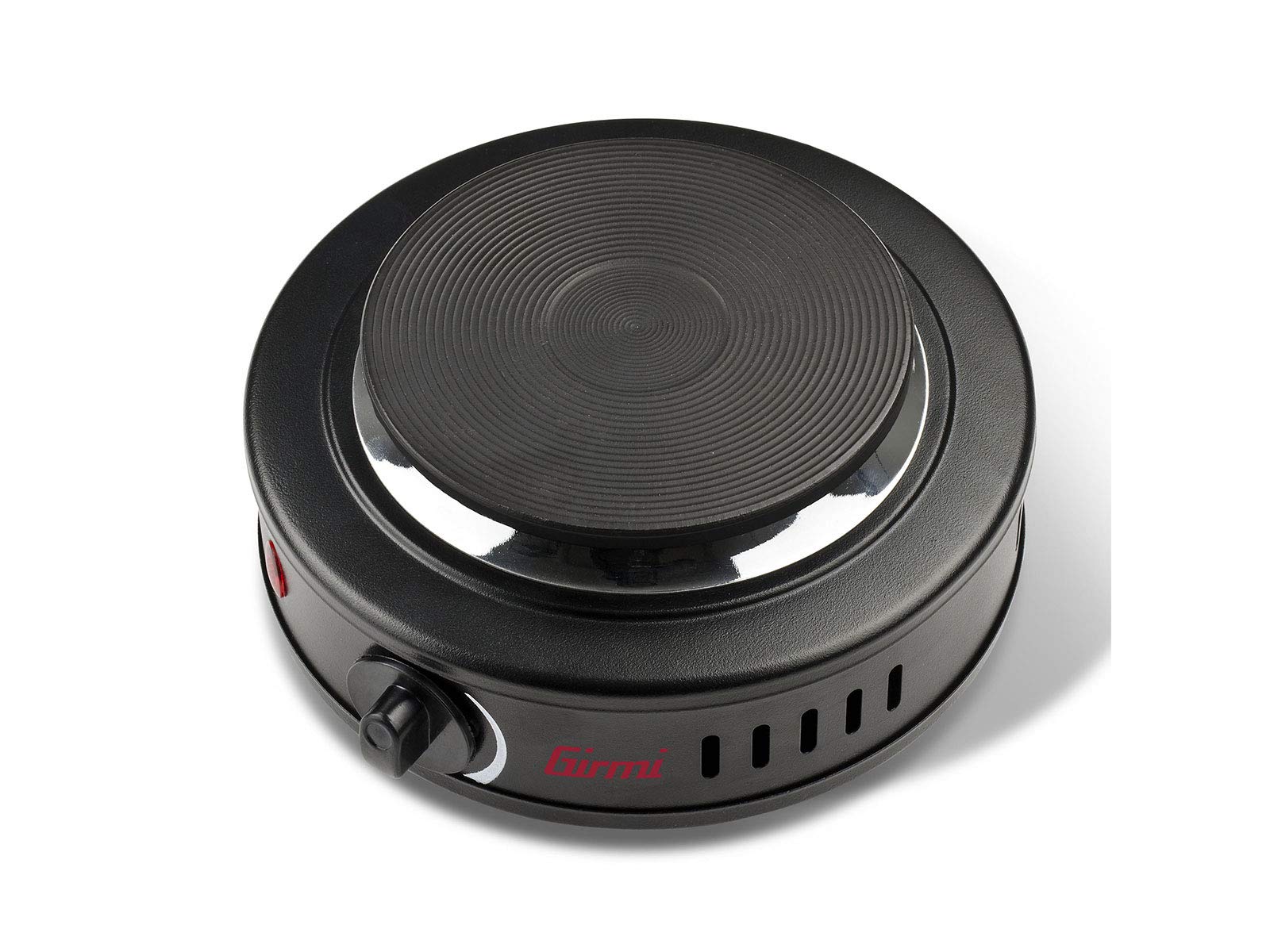 Girmi PE16 Fornello Elettrico, 500 W, Piastra in Ghisa 11cm, Spia di accensione, Piedini di appoggio, Regolazione Temperatura, Nero - 1