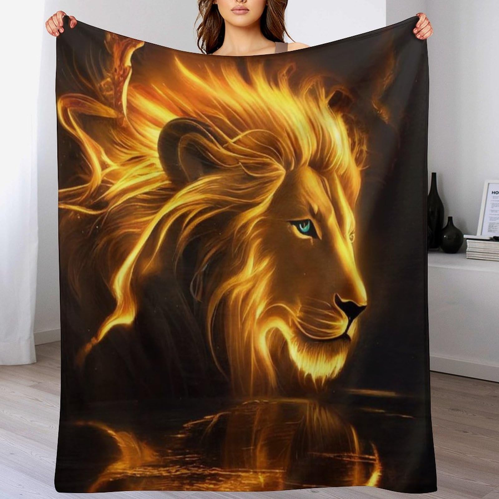 Couverture polaire douce contre les nuits froides plaid lion chaud 180x200cm