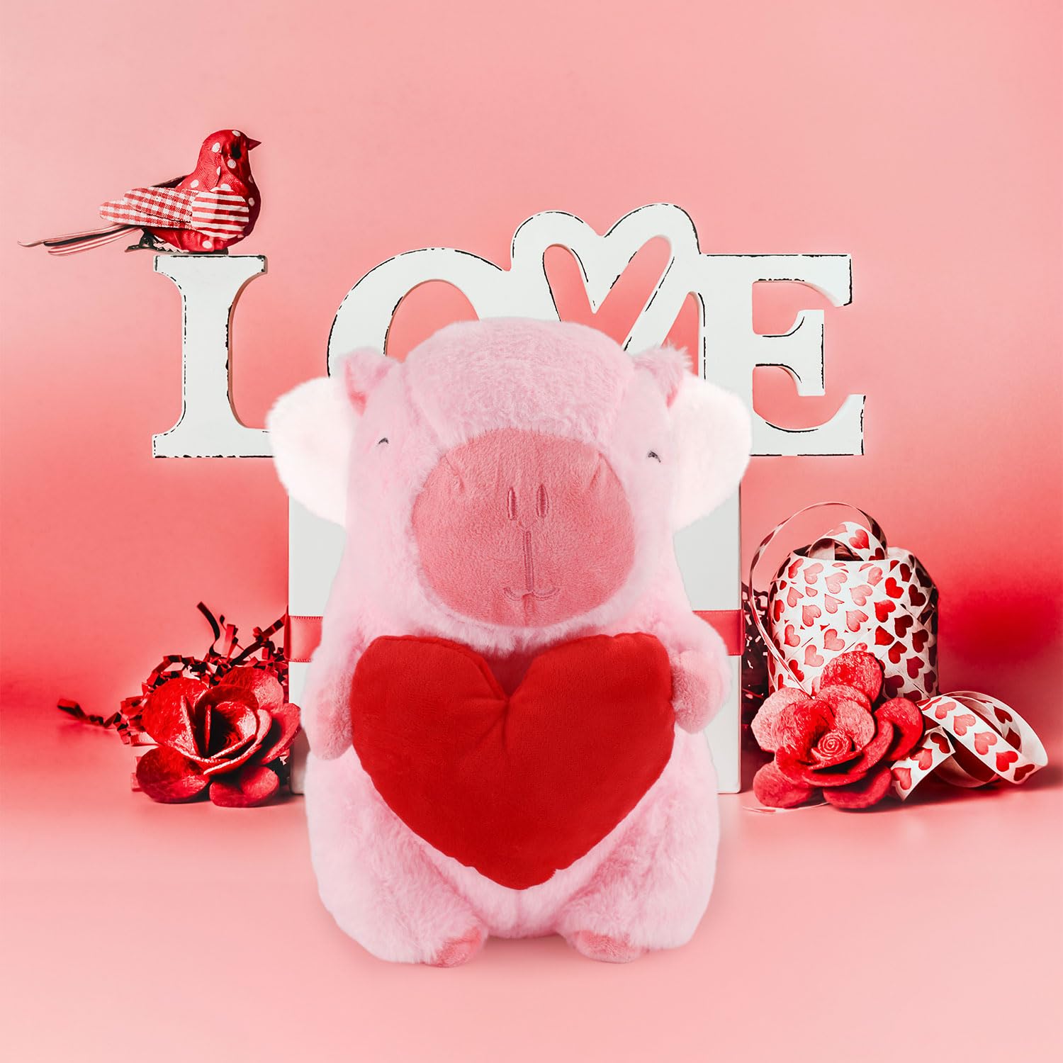 Ditucu Capybara Plush With Red Heart - 12 Inch Cute Stuffed Animal, Pink Soft Toy For Gifts - View #7