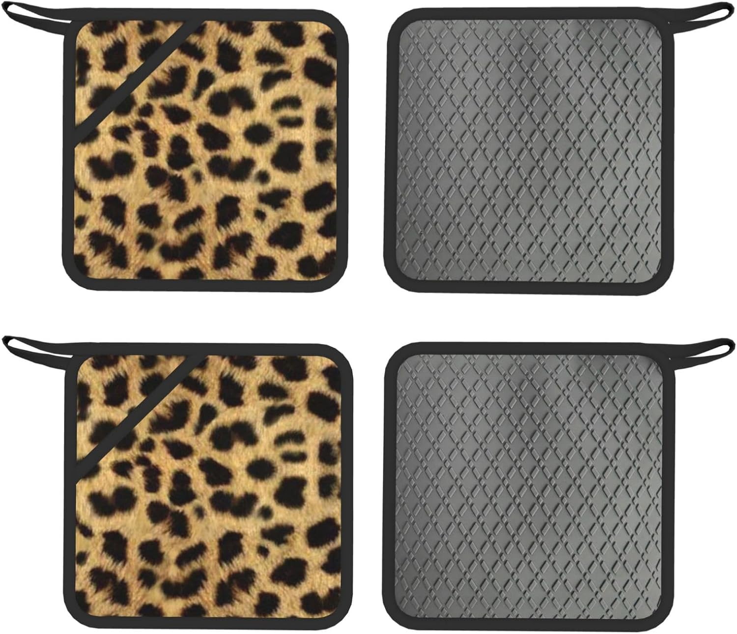 Leopard Animal Print Oven Mitts and Pot Holders Set of 4 Heat Resistant Kitchen Gloves with Silicone Palm Hot Pads for Baking Cooking Grilling BBQ