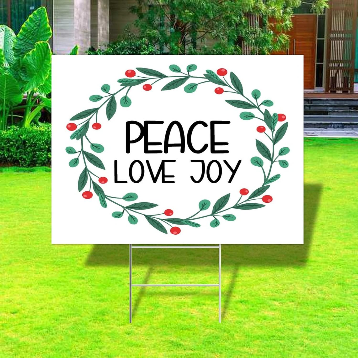 Christmas Wreath Peace Love Joy Yard Signs Double Sided