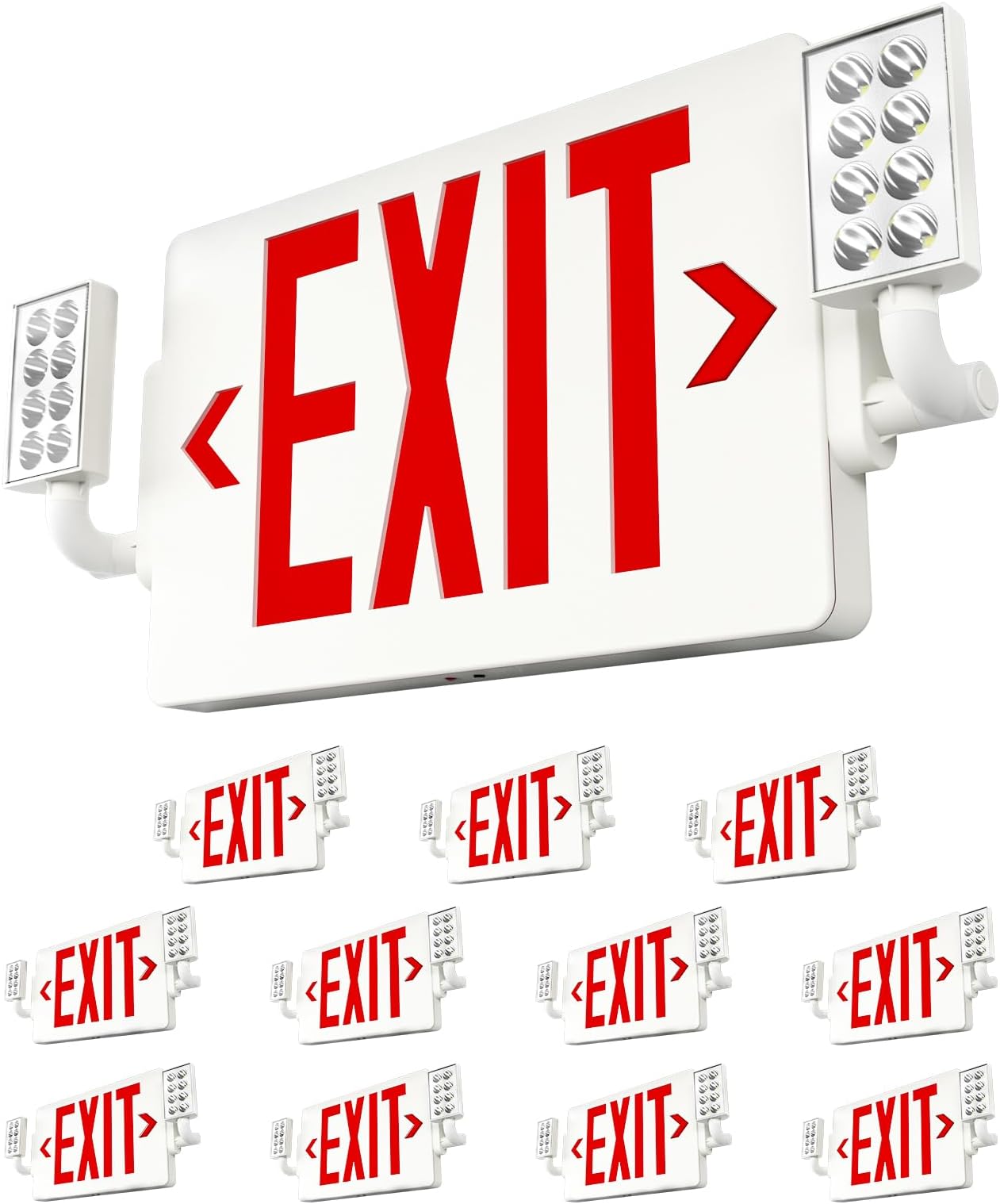 Amico 12 Pack Red Double-Sided Exit Sign with Emergency Lights, Adjustable LED Emergency Exit Lights with Battery Backup, Hard Wired,UL Certified, AC 120/277V