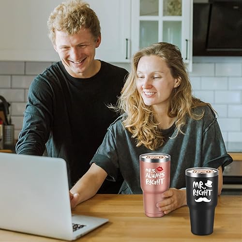 Miniatura 4 de Qtencas Mr. Right Mrs. Always Right - Juego de vasos de viaje, regalos de compromiso de boda para marido, esposa, recién casados, parejas, novia,