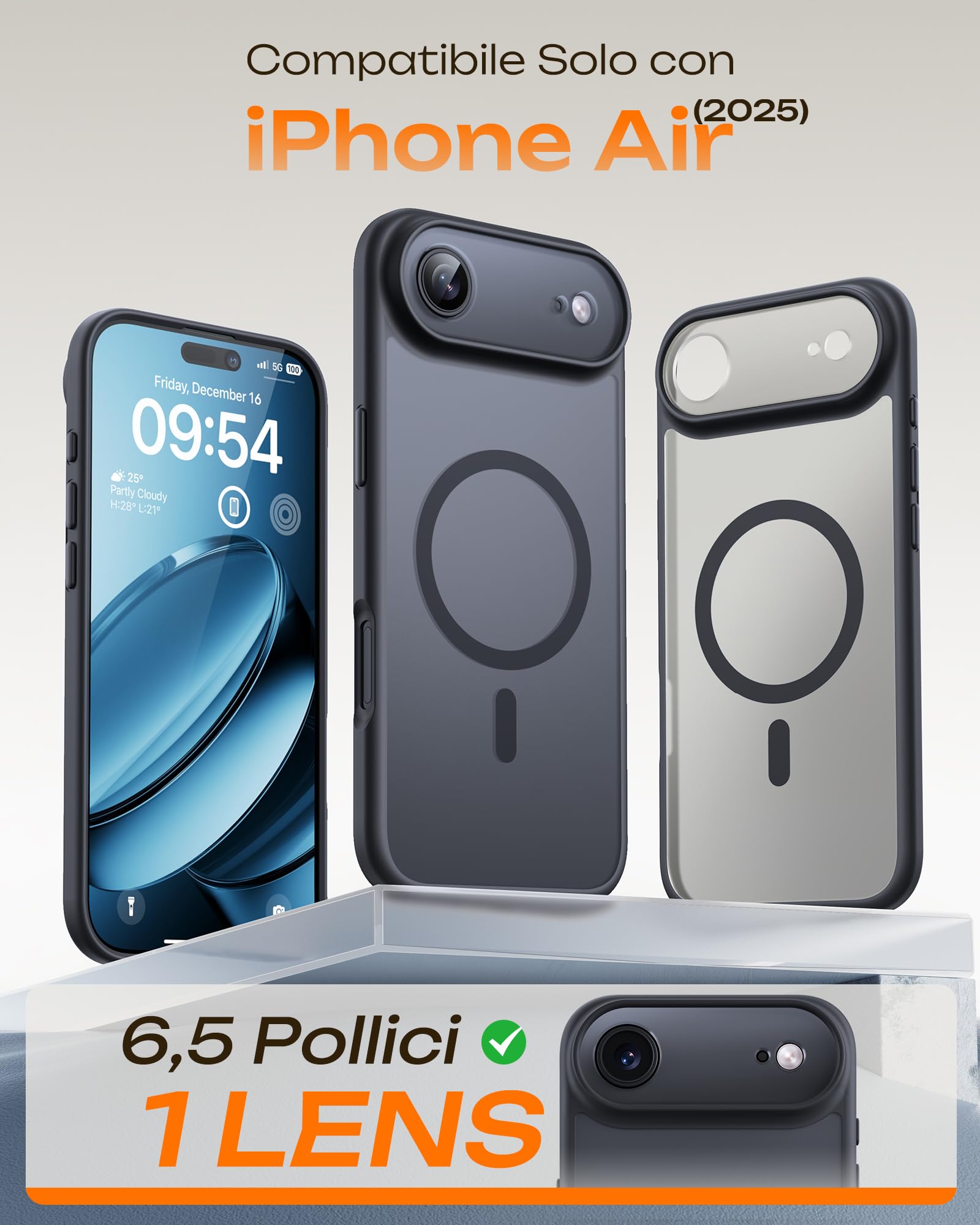 TOCOL Cover Magnetica per iPhone Air 6,5 Pollic, Compatibile con MagSafe, Anello Magnetico Incorporato, Protezione Fotocamera Integrata, Custodia Antiurto per iPhone 17 Air, Nero