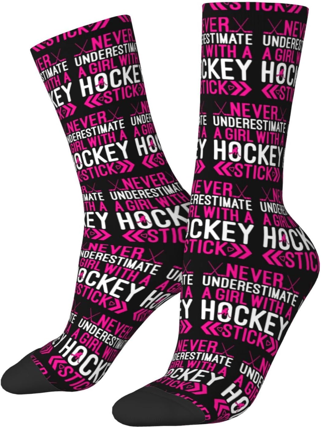 MULIHU: Don’t Underestimate a Girl with a Hockey Stick – Funny Wicking Sport Crew Socks for Men and Women Gift