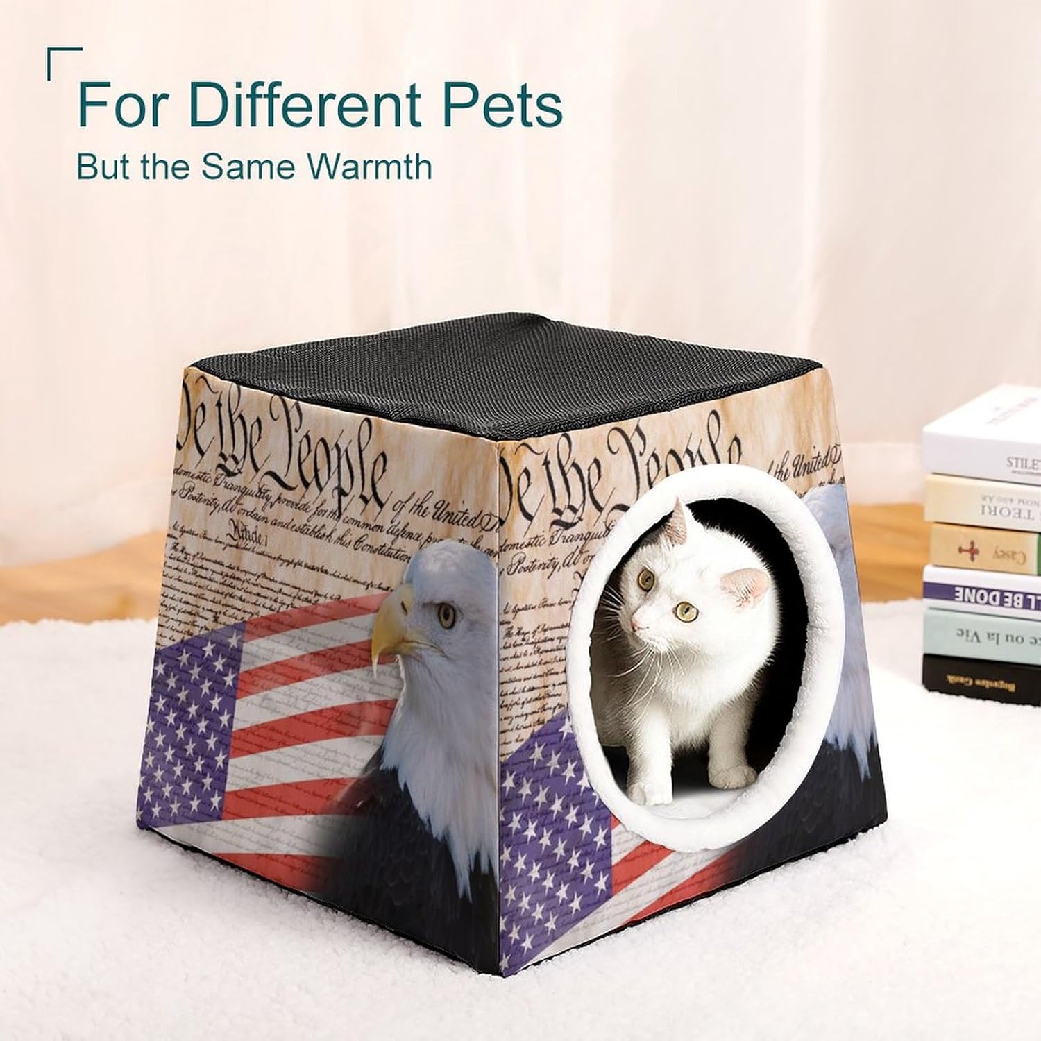 Generic Constitution Eagle and US Flag Cat House for Indoor with Spacious Cat Nest, style-37-2