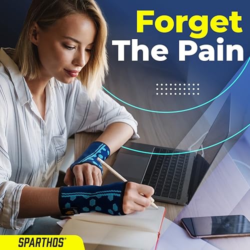 Miniatura 3 de Muñequeras Sparthos Manga de soporte elástico (par) Compresión médica para aliviar el túnel carpiano y el dolor de muñeca, muñequera para hombres y