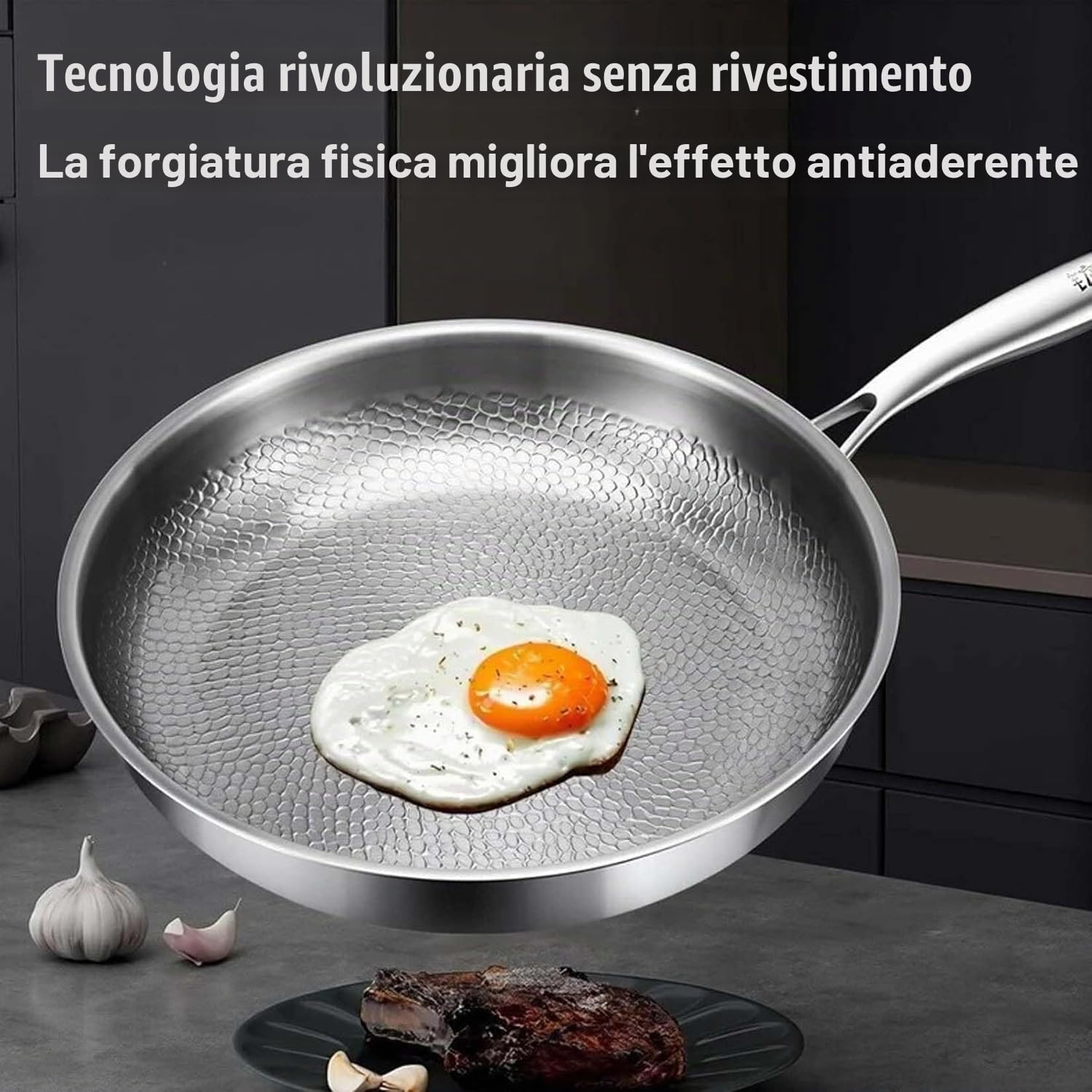 26/28/30cm Padella In Titanio Puro, Padella Titanio Martellato Senza Rivestimento, Lavabile In Lavastoviglie, Fino a 750 °F, Funziona Su Ogni Piano Cottura (Senza coperchio, 28cm)