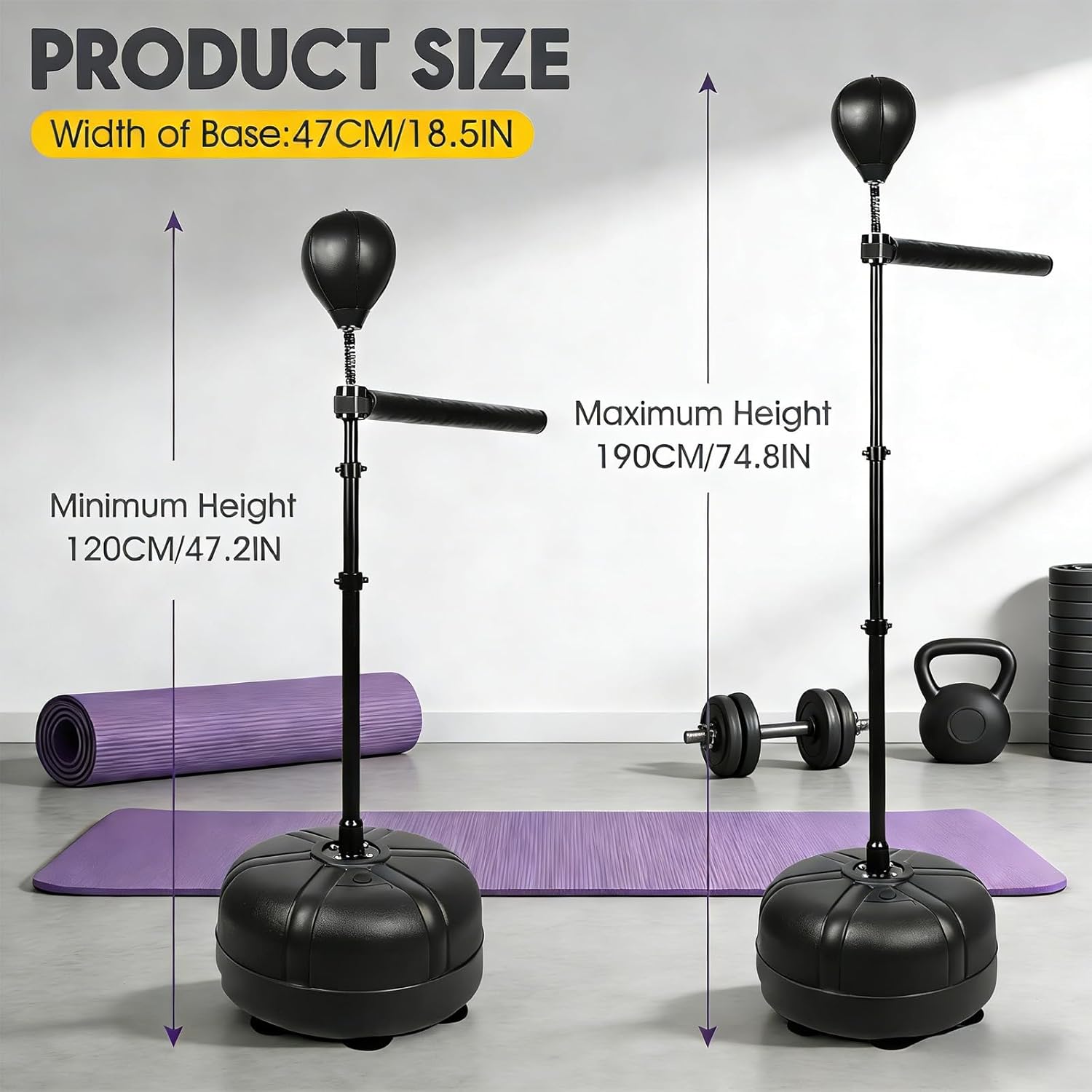 Boxing Bar Punching Bag, Spinning Reflex Bar Adjustable Height 48 to 78 Inches, Suitable for Boxing, MMA, Muay Thai