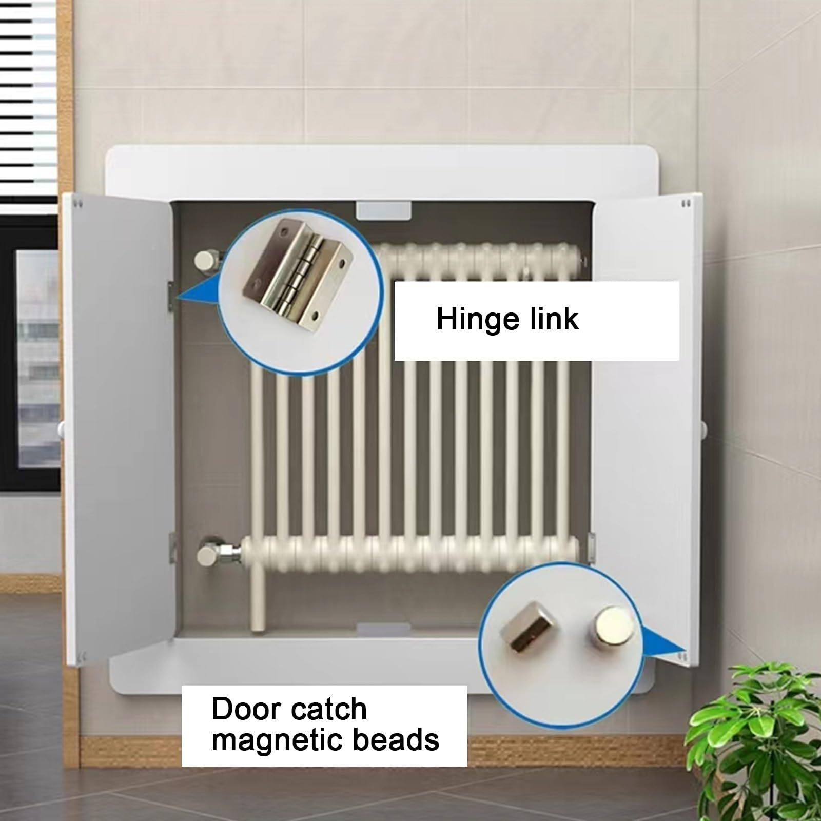 Heizungsverkleidung mit 2 Türen, PVC-Rohrleitungsabdeckungen, Abschirmdesign, für Schaltschränke und Rohröffnungen(80 * 70cm)