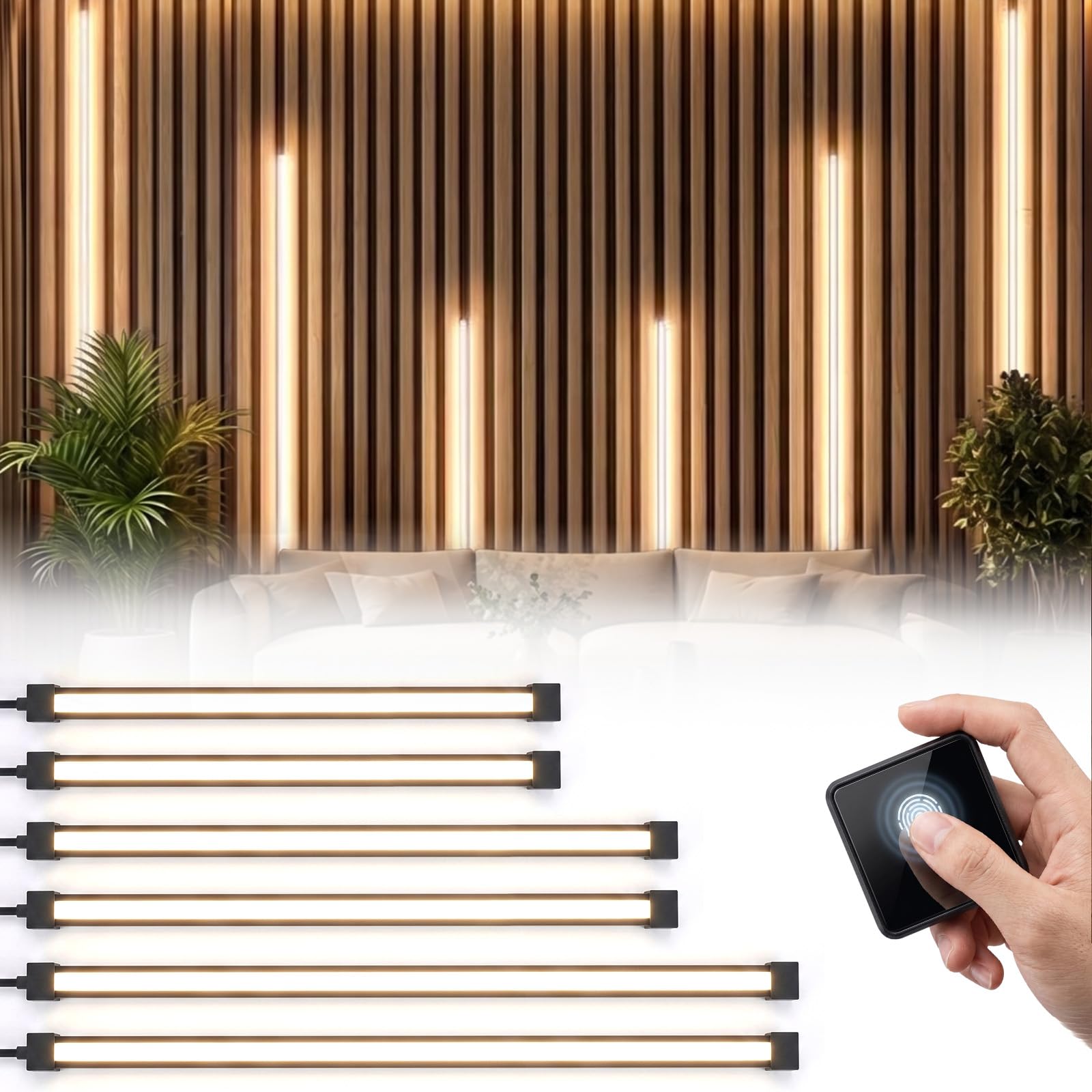 VexNook LED Strips for Acoustic Wall Panels — 40/60/90cm*2 LED Black Wall Panel Light, Self-Adhesive Light Bar with Touchable Switch for Living Rooms, Bedrooms, Cabinets, and Stairwells
