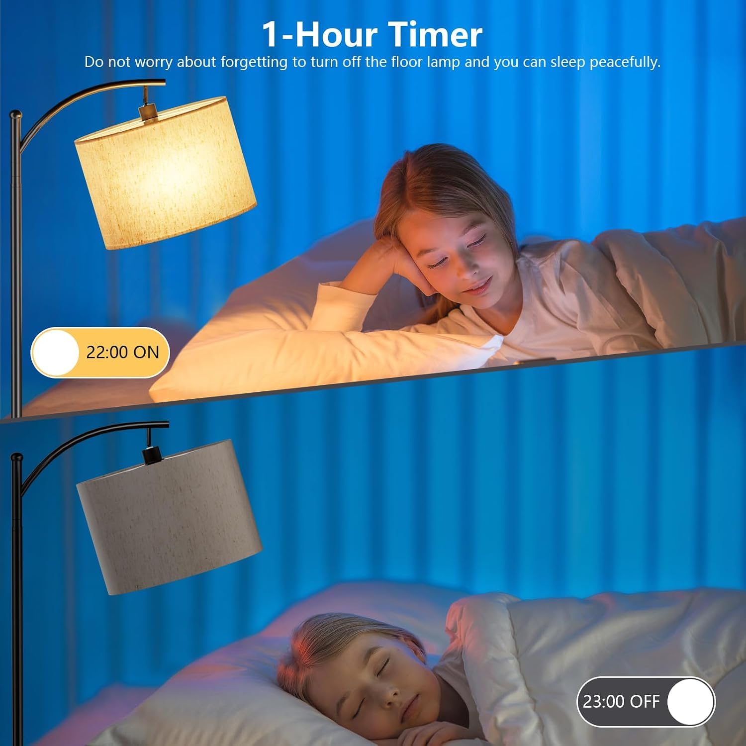 Stehlampe Wohnzimmer Dimmbar 160cm mit Fernbedienung, 3 Farbwechsel | Moderne Bogenlampe Wohnzimmer, mit Verstellem Beigen Leinen-Lampenschirm, Fußtaster, Metallaufbau, E27 Glühbirne Inklusive