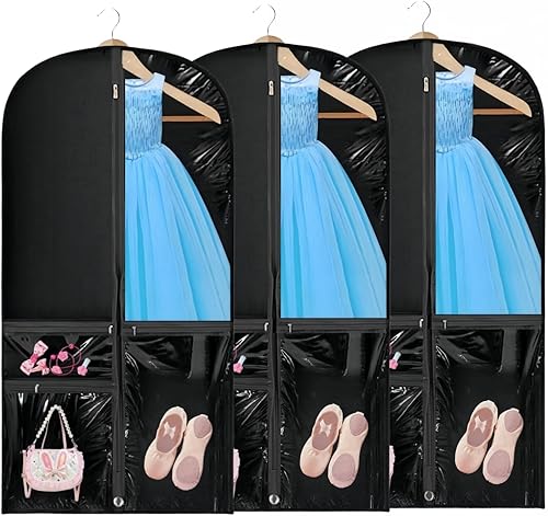 Miniatura 7 de Bolsa de ropa transparente para disfraces de baile, bolsa de ropa de 39 pulgadas para competiciones de baile, funda de ropa colgante para niños para