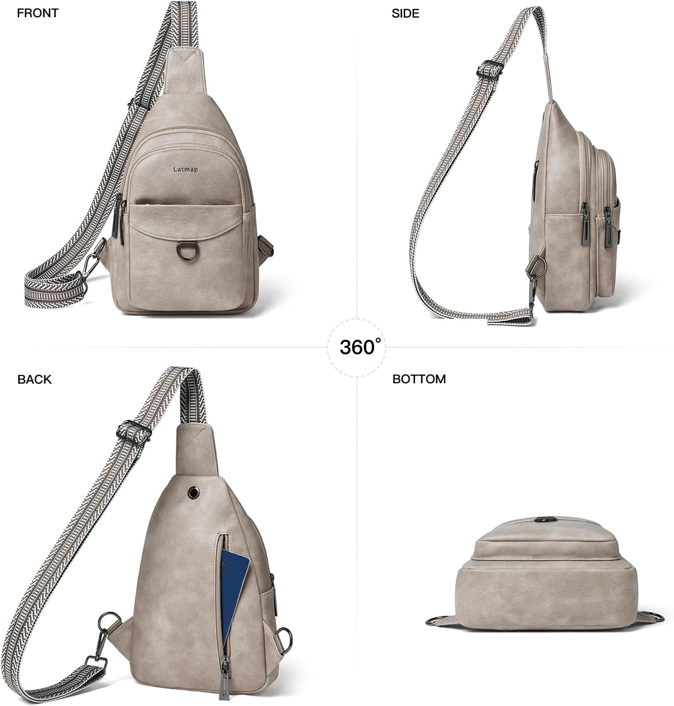 7L Sling Bag for Women Men Crossbody Belt Bag Small Travel Sling Backpack Anti Theft Chest Daypack Purse Faux Leather - Image 7