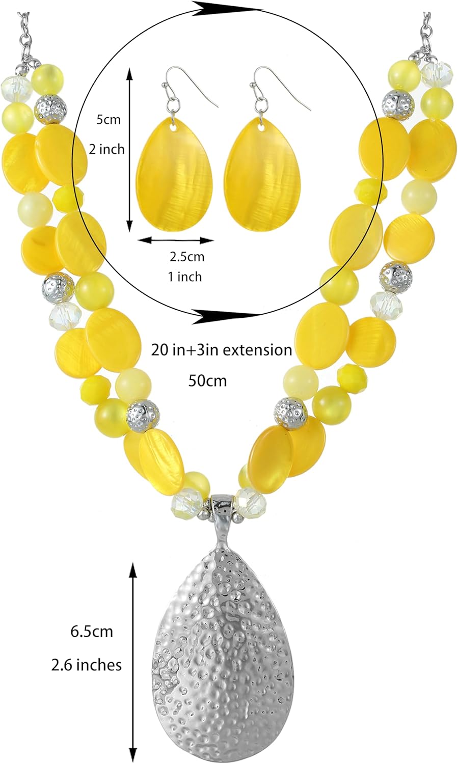 Gold/Silver 20''+3'' Teardrop Pendant Statement Necklace for women Trendy Colorful Crystal Shell Beaded Gemstone Necklaces and Earrings Set Womens Layered Boho Chunky Necklaces and Dainty Teardrop Earrings Jewelry Gifts - Image 5