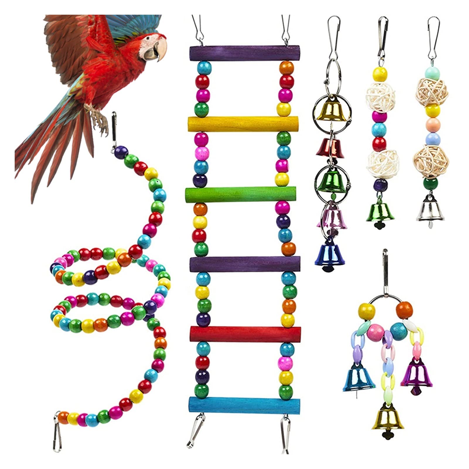 Vogelspielzeug 10 stücke Satz Spielzeug papageiholz ​​rotierende Leiter Sepak Takraw perlen Ball Glocke Vogel kaubare bissschwing hängen Stand brücke kauen