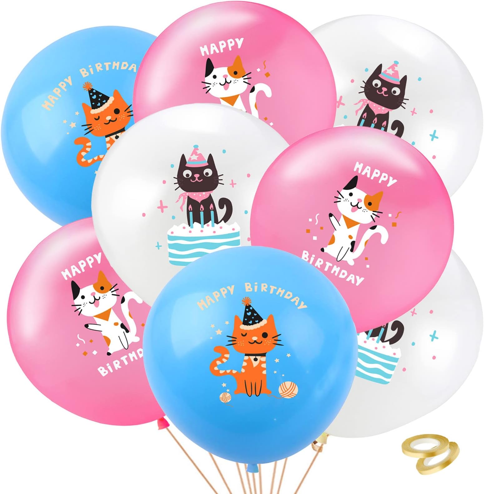 pkinmonut 25 Pcs Cat Birthday Party Latex Balloons，12Inch Cute Cartoon Kitten Print Balloons，Cat Theme Birthday Party Decorations Supplies