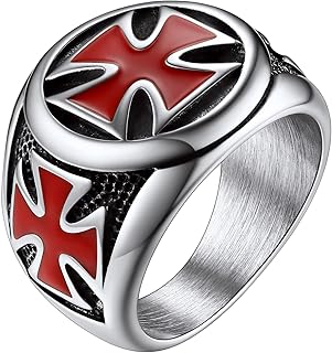 Mens Stainless Steel Crusader Jerusalem Cross Ring with 18K Gold Plated Two Tone Ring Size 7,8,9,10,11,12