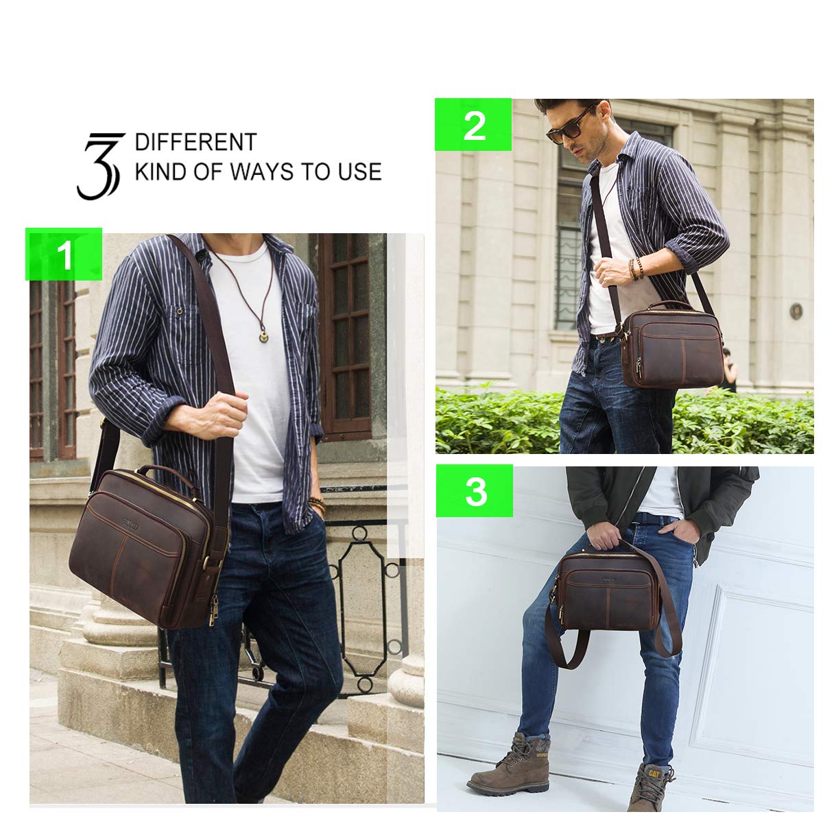 Contacts Borsa in pelle da uomo,Tracolla Uomo Borselli,borsa a tracolla da viaggio retrò, borsa a tracolla multifunzione casual Ipad Borsa a Spalla da Lavoro Crossbody Bag per Ufficio Scuola