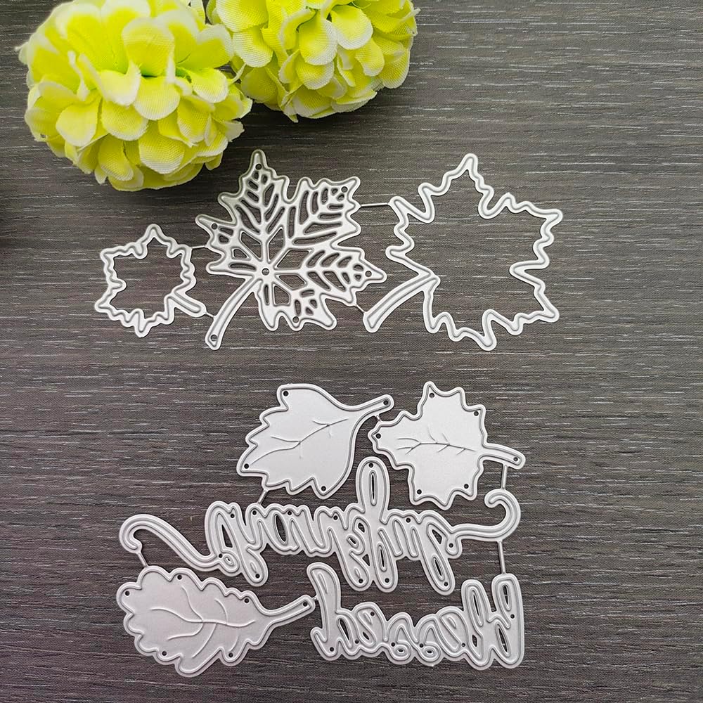 Thanksgiving Fall Metal Die Cuts for Card Making Embossing Stencils Includes Maple Leaf Die Cuts Stencils Fall Leaves Cut Dies Thankful Word Cut Dies for DIY Scrapbooking