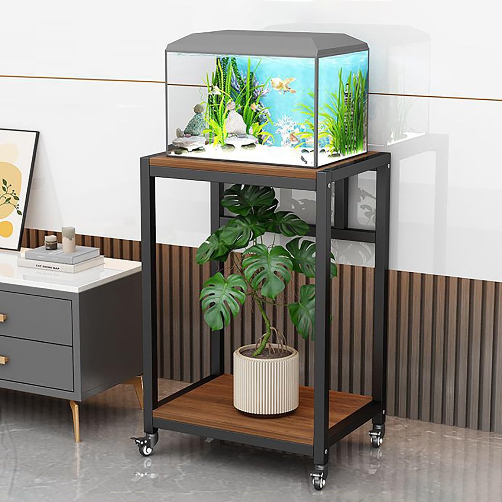 Mobilny stojak na kółkach do akwarium, wielopoziomowa szafka do akwarium od 40 do 80 cm, dolna półka do terrarium, stojak do przechowywania dla dostępu i organizacji