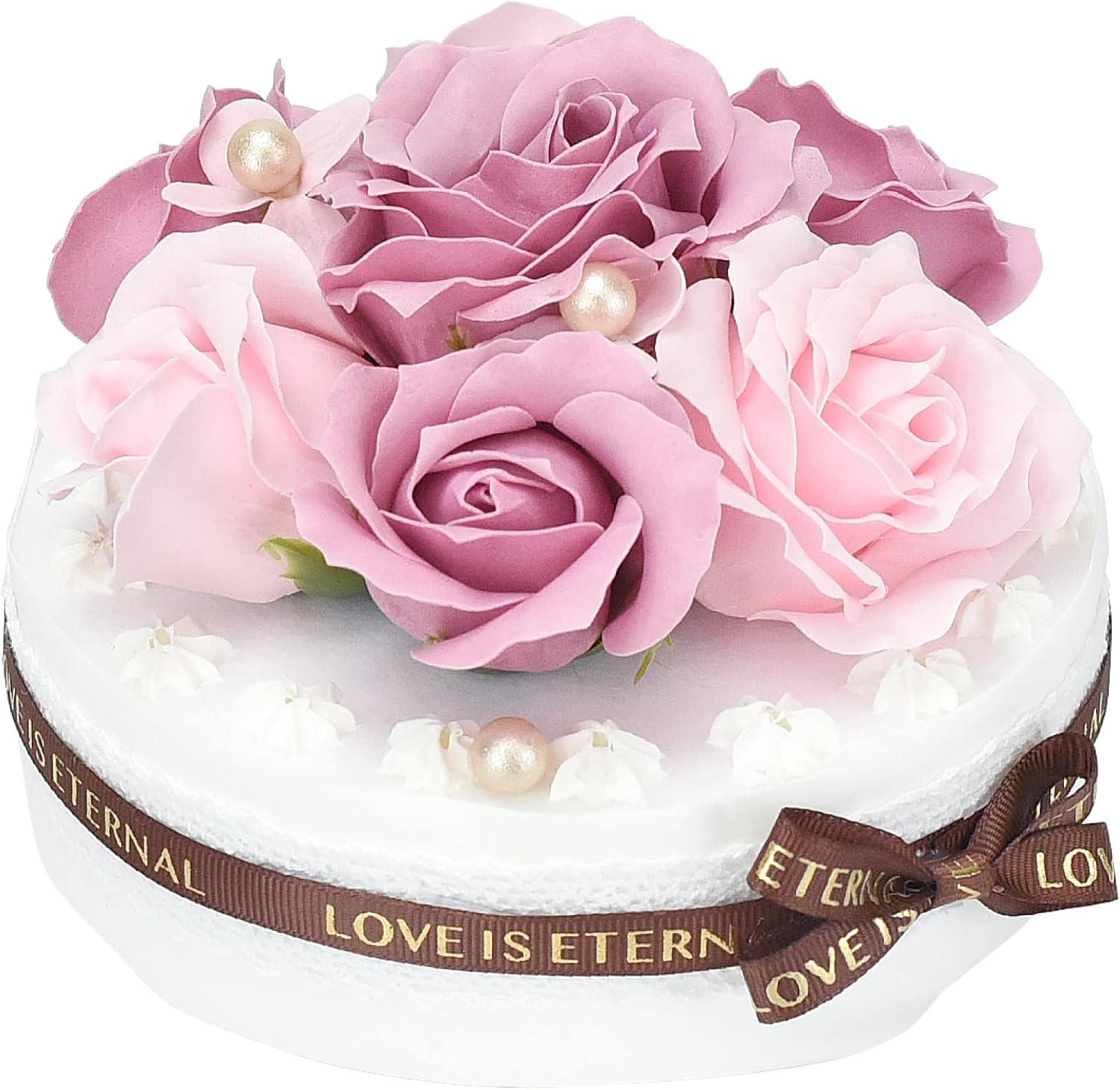 Amazon Pe Yulala ソープフラワー ケーキ アレンジメント 観賞用 誕生日 記念日 母の日 お祝い ギフト人気 造花 ブラウンリボン フラワーアレンジメント オンライン通販