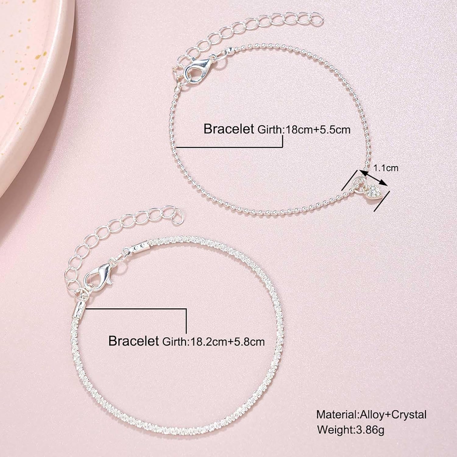 W WEILIRIAN Bohemian Heart Bracelets for Women Heart Chain Bracelet Layered Sparkly Bracelet Adjustable Bracelet Hand Chain Jewelry for Girls Gifts - Image 4