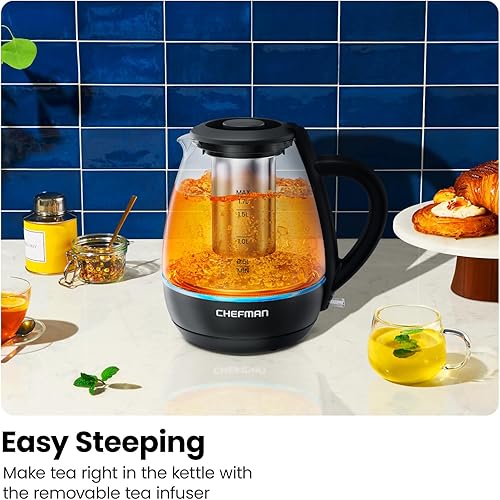 Miniatura 6 de Chefman Hervidor eléctrico con infusor de té, 1.7L 1500W, tapa extraíble para una fácil limpieza, protección contra hervir en seco, filtro de acero