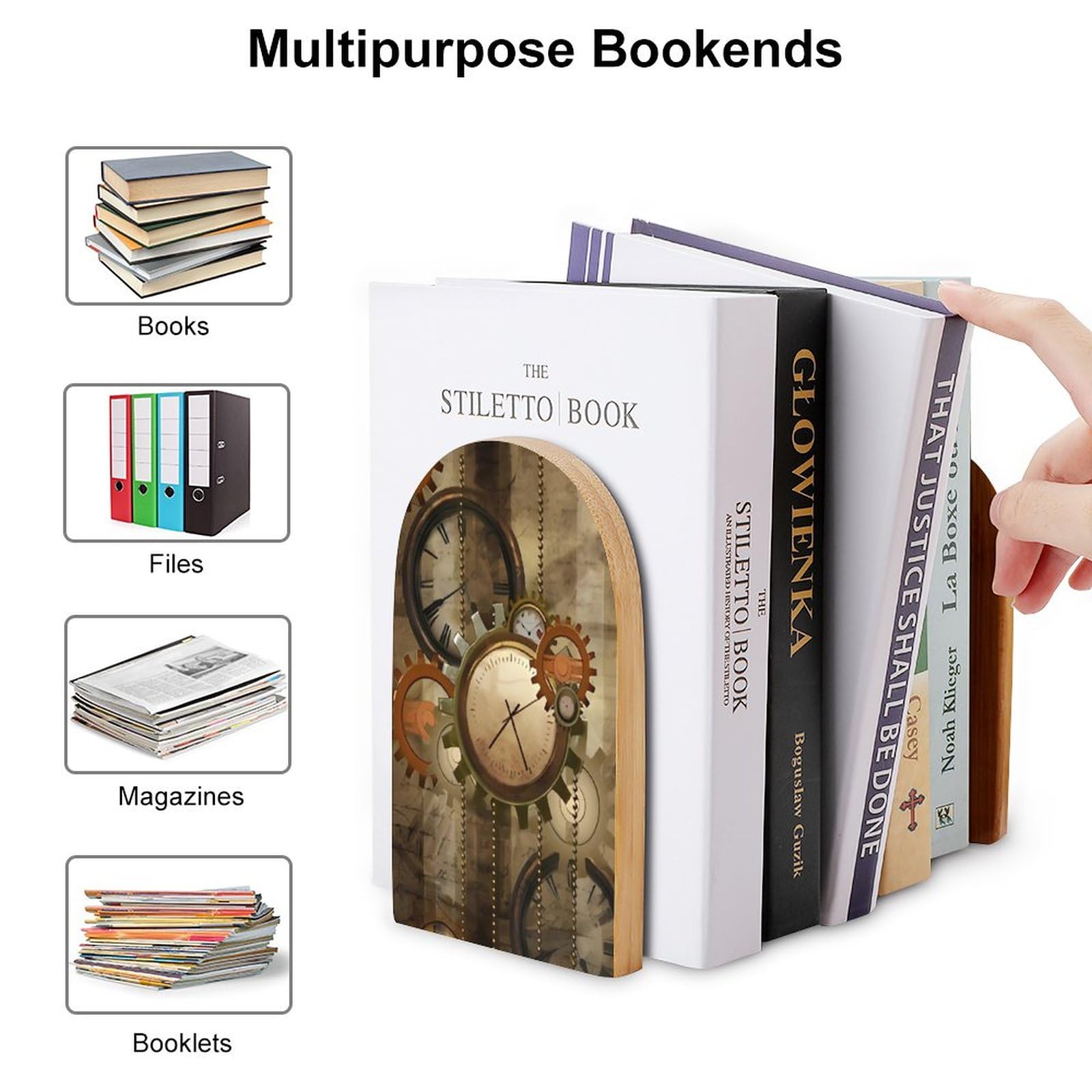 Fermalibri In Legno Di Noce, Fermalibri Resistenti Adatti Per Scaffali Robusto Supporto Per Libri Antiscivolo~p142824551